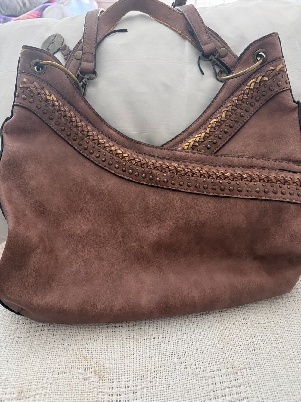 Brown Braided Studded Women's Shoulder Bag - Unbranded